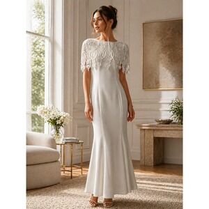 Jessica McClintock Cream Lace Overlay Gown Vintage Formal Dress USA 4
